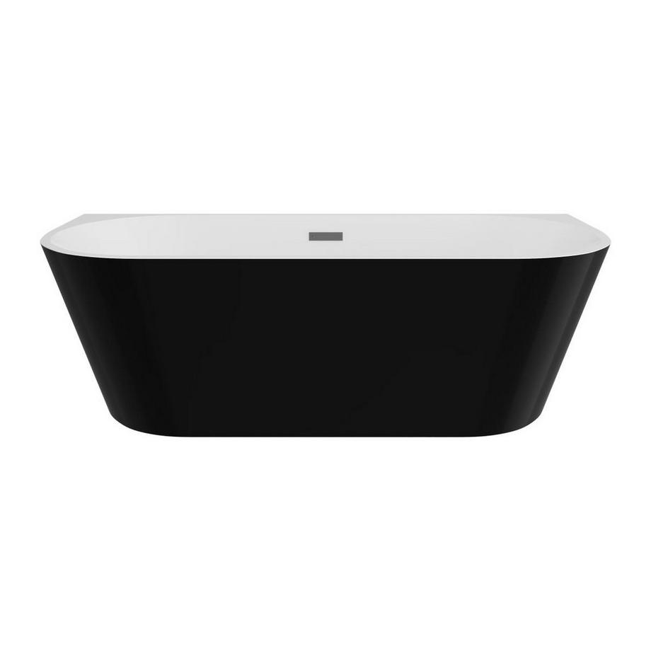 Vente-unique Halb freistehende Badewanne - 255 L - 180 x 75 x 58 cm - Schwarz glänzend - Acryl - DIVINA  