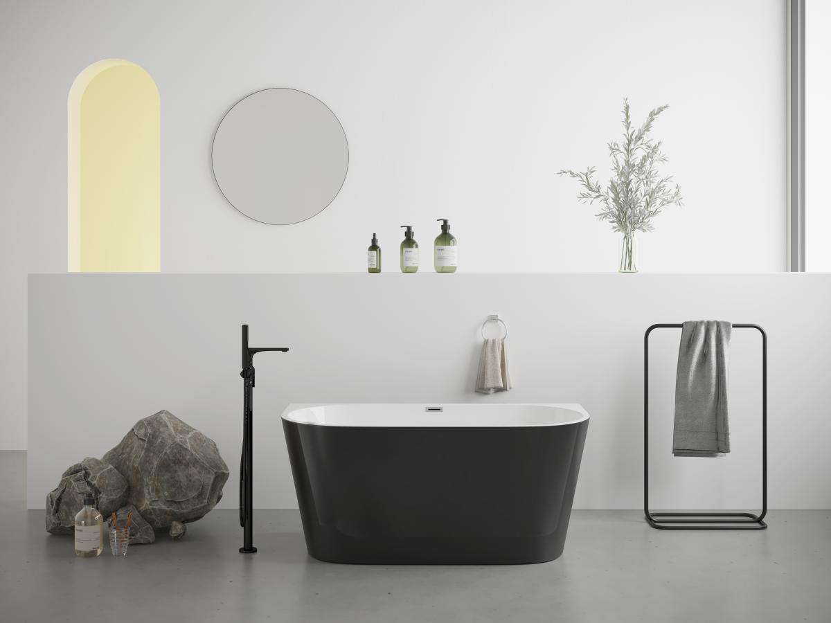 Vente-unique Baignoire semi îlot - 255L - 180 x 75 x 58 cm - Noir brillant - Acrylique - DIVINA  