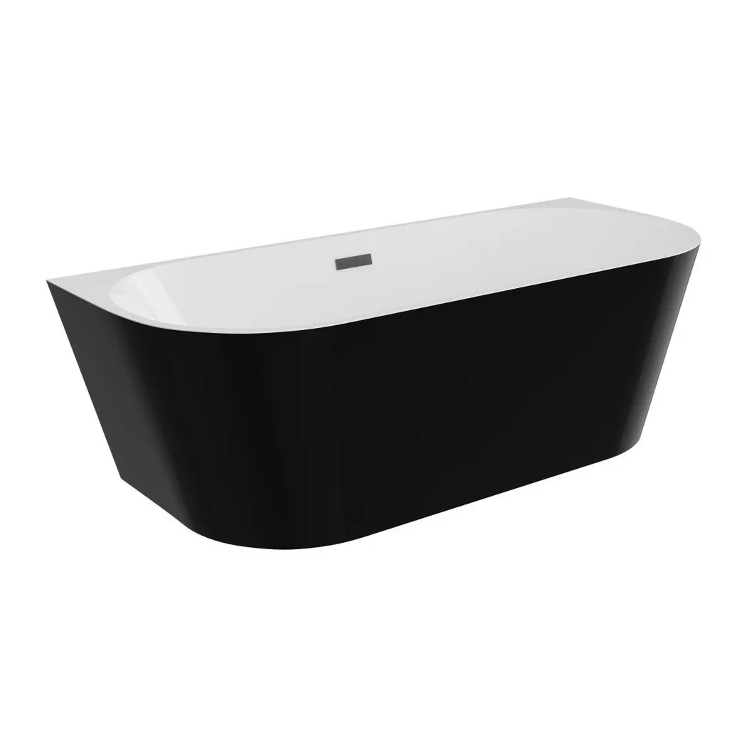 Vente-unique - Vasca Da Bagno Semi Freestanding 255l 180 X 75 X 58 Cm Nero Brillante Acrilico - Divina
