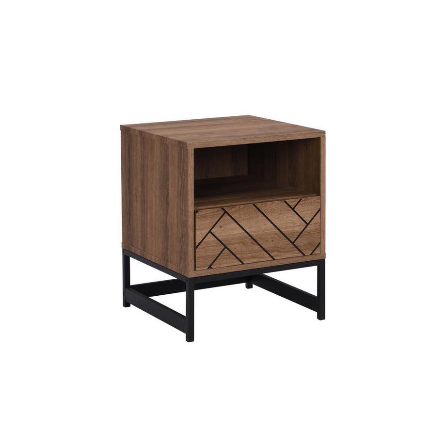 Vente-unique Table de chevet 1 tiroir et 1 niche - MDF et Acier - Coloris : Naturel et noir - CARATANA  