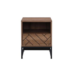 Vente-unique Comodino 1 cassetto e 1 nicchia MDF e Acciaio Naturale e Nero - CARATANA  