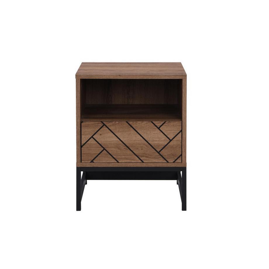 Vente-unique Table de chevet 1 tiroir et 1 niche - MDF et Acier - Coloris : Naturel et noir - CARATANA  