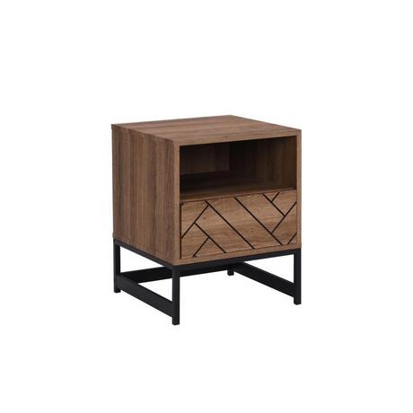 Vente-unique  Table de chevet 1 tiroir et 1 niche - MDF et Acier - Coloris : Naturel et noir - CARATANA 