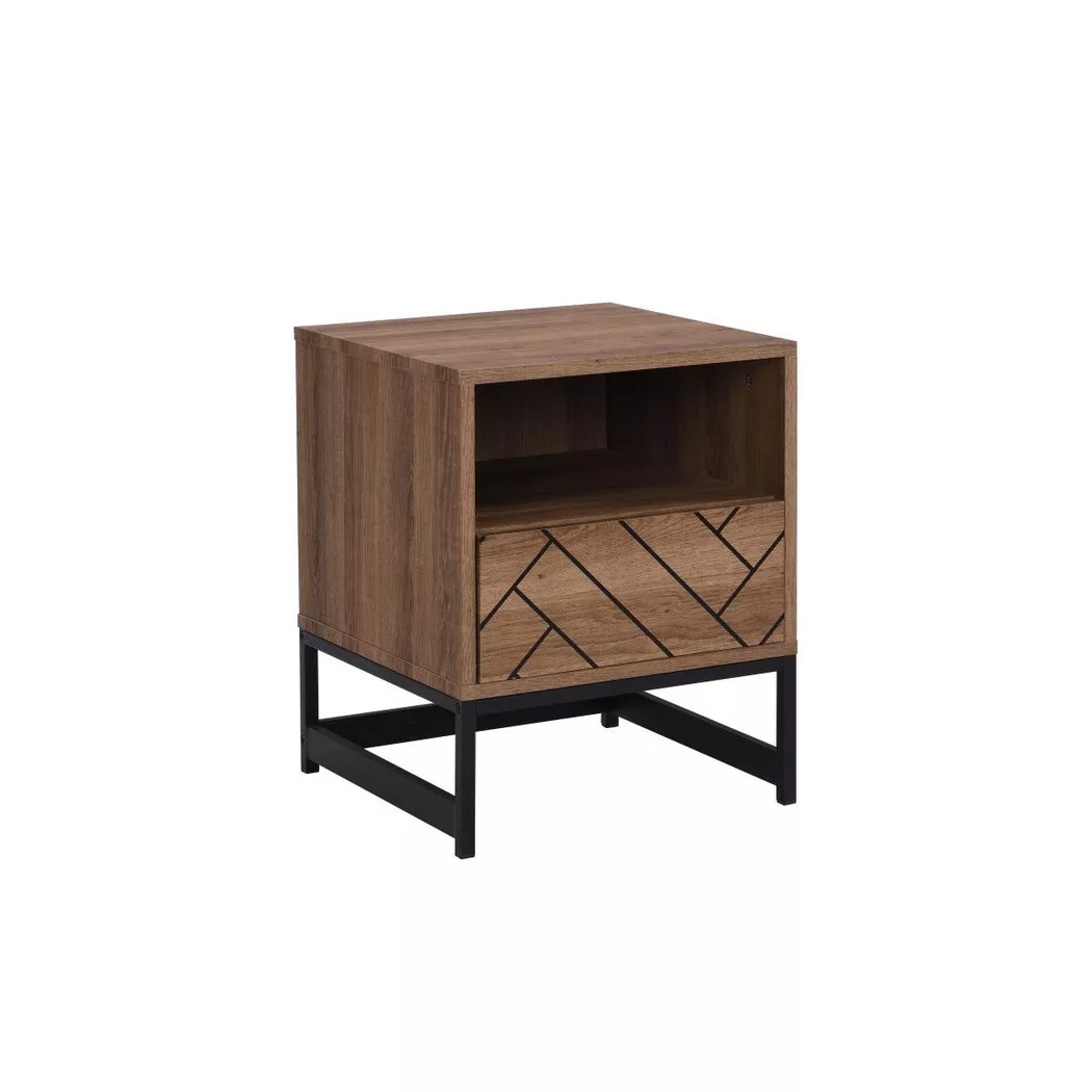 Vente-unique Bedside Table With 1 Drawer & 1 Open Compartment - MDF & Steel in Walnut