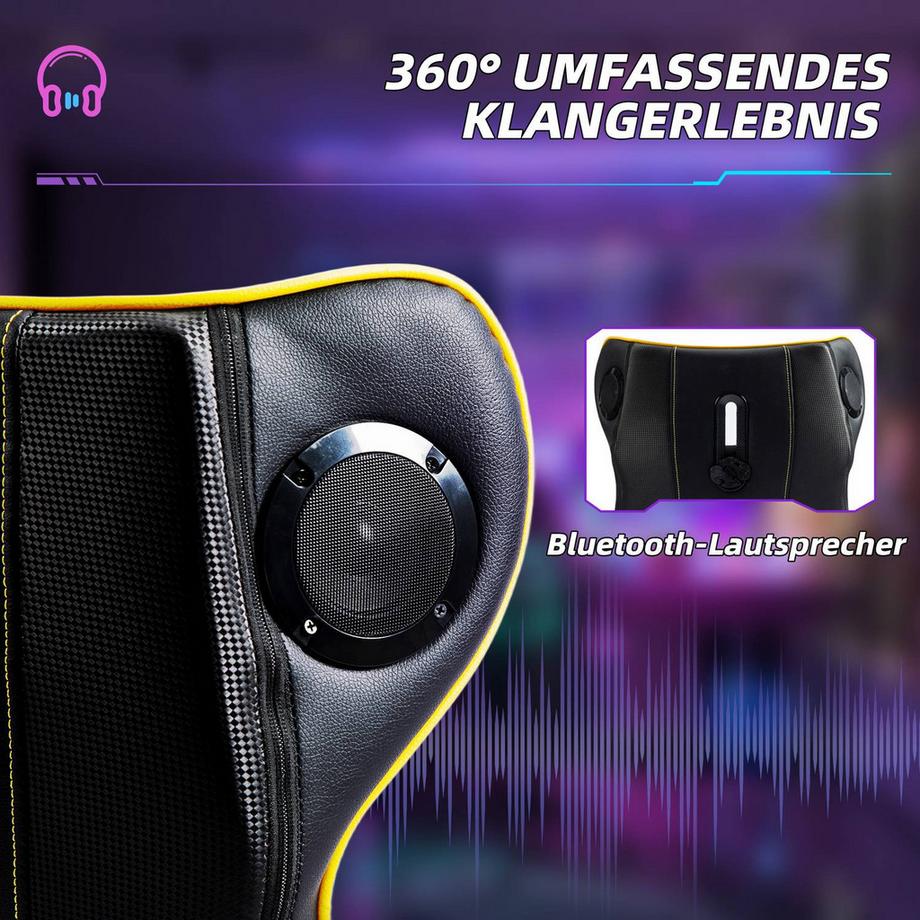 Northio  Gaming Stuhl mit Wippen- und Schkelfunktion, ergonomischer Computerstuhl, höhenverstellbar, drehbar Schreibtischstuhl mit Lautsprecher, bis 120 kg belastbar, Schwarz+Gelb 