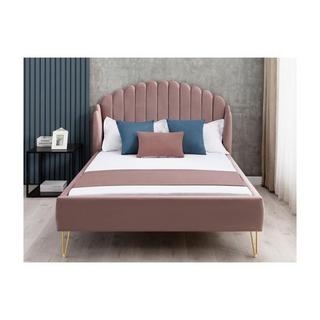 Vente-unique Letto 140 x 190 con con testata letto ondulata Velluto Rosa antico + Materasso - SAGALI  