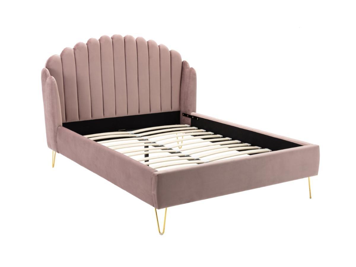 Vente-unique Letto 140 x 190 con con testata letto ondulata Velluto Rosa antico + Materasso - SAGALI  