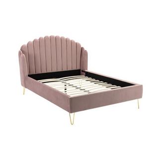 Vente-unique Letto 140 x 190 con con testata letto ondulata Velluto Rosa antico + Materasso - SAGALI  