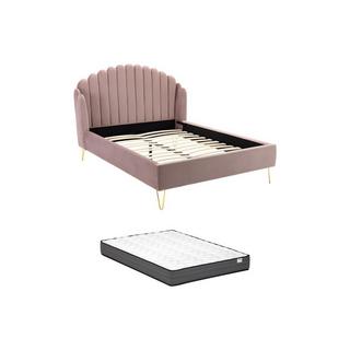 Vente-unique Letto 140 x 190 con con testata letto ondulata Velluto Rosa antico + Materasso - SAGALI  