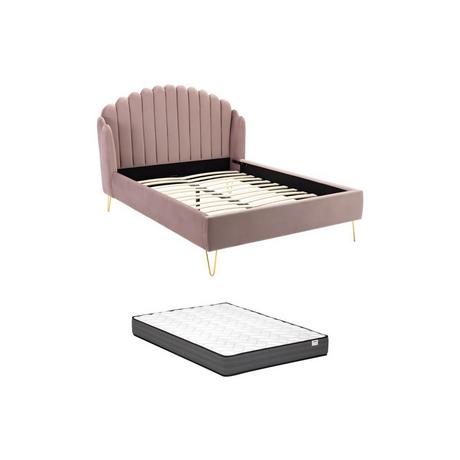 Vente-unique Letto 140 x 190 con con testata letto ondulata Velluto Rosa antico + Materasso - SAGALI  