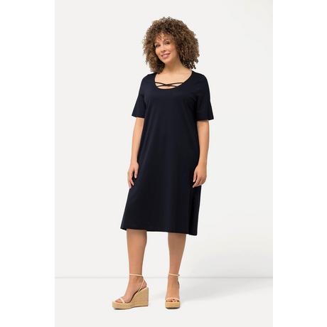 Ulla Popken  Jerseykleid, Zierbänder, A-Linie, Rundhals, Halbarm 