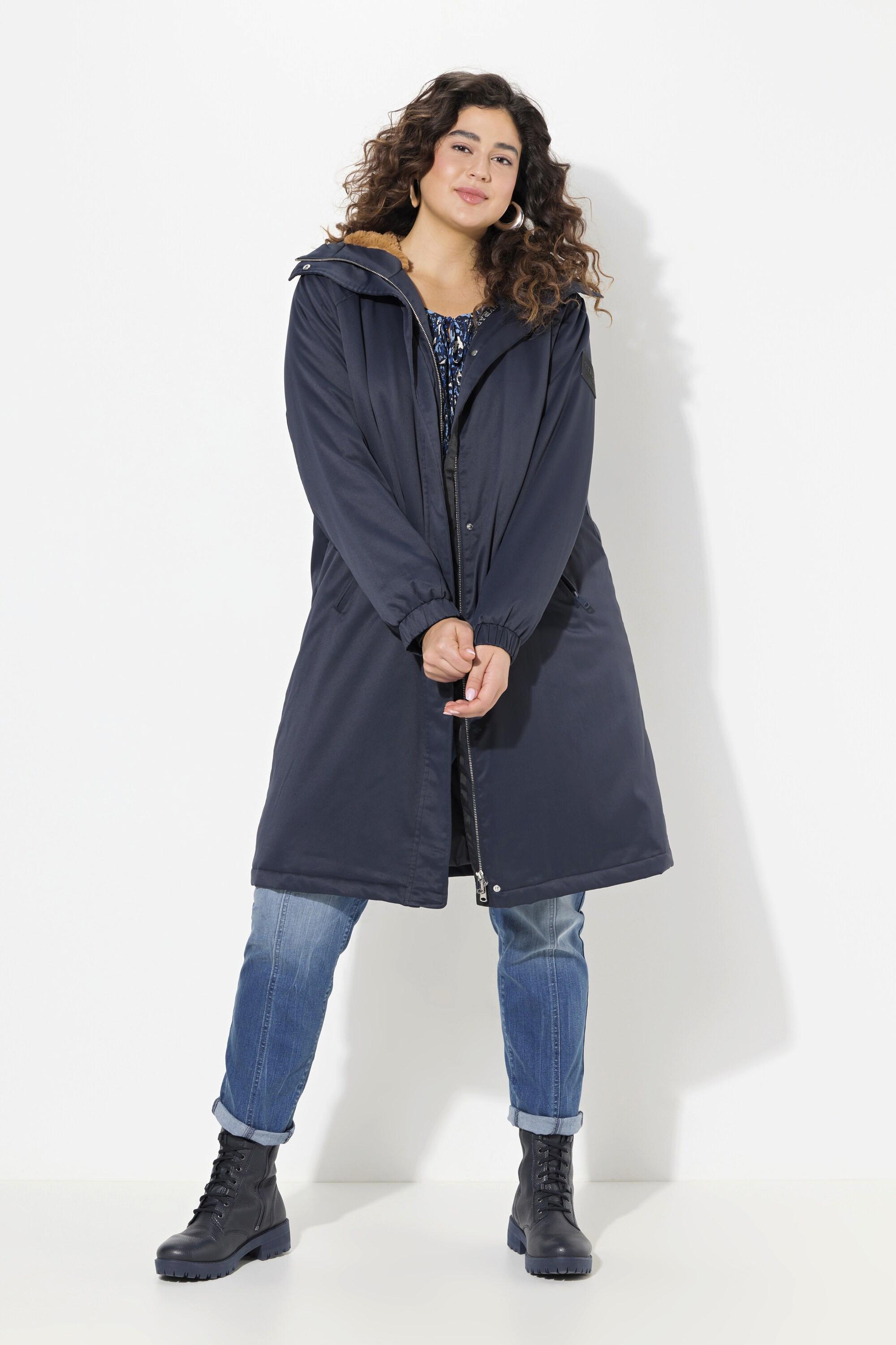 Ulla Popken Manteau Cargo avec Capuche en Fausse Fourrure et Poches Zippées  