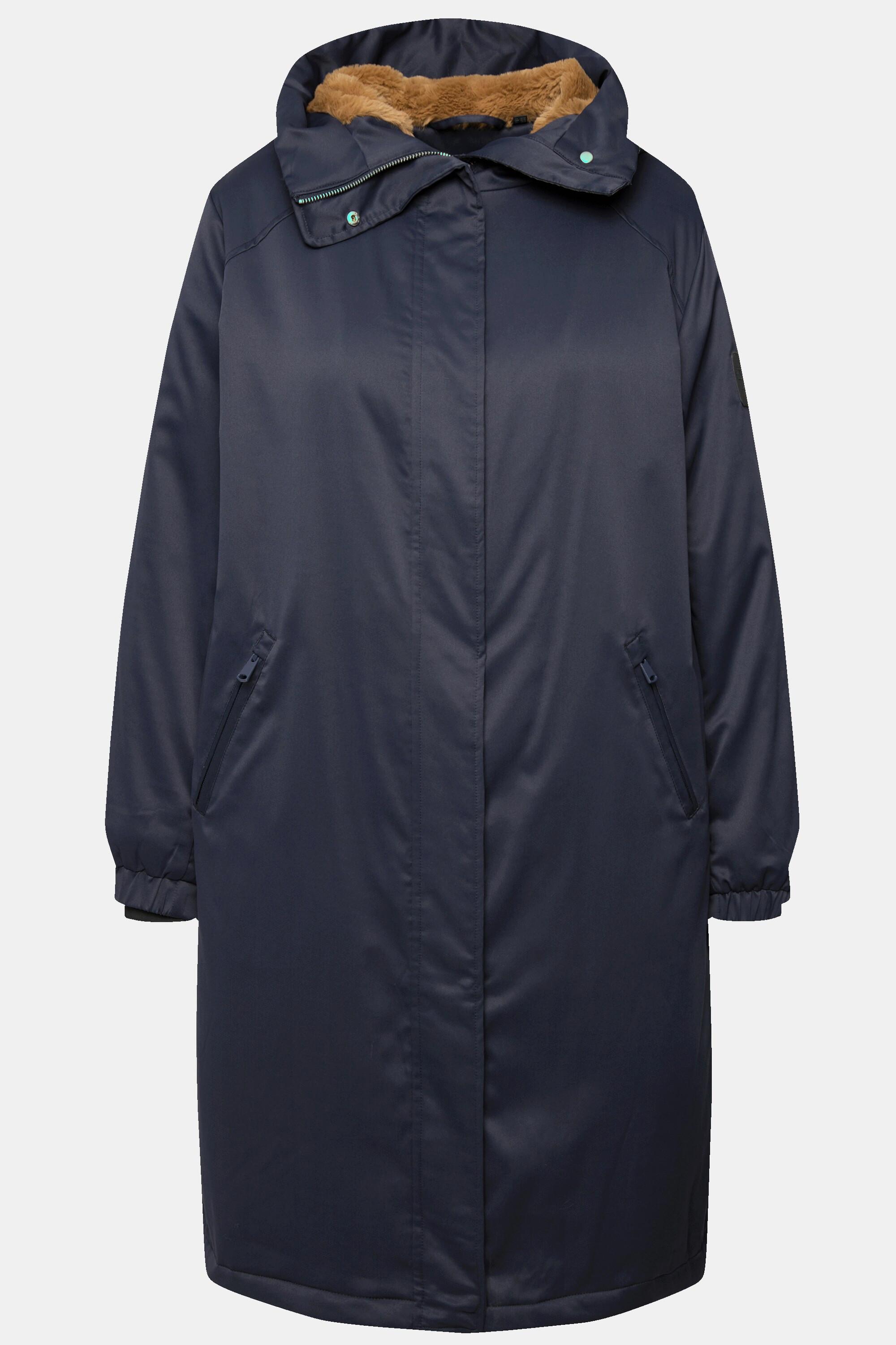 Ulla Popken Manteau Cargo avec Capuche en Fausse Fourrure et Poches Zippées  