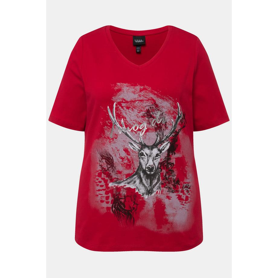 Ulla Popken T-shirt Trachtenmotiv Classic Col V Manches Courtes  