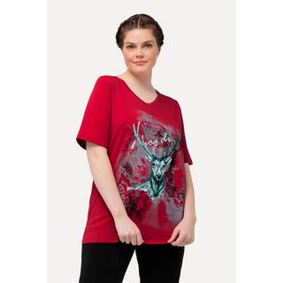 Ulla Popken  T-shirt à manches courtes et imprimé s'inspirant des tenues traditionnelles bavaroises. Décolleté en V et coupe Classic Fit. 