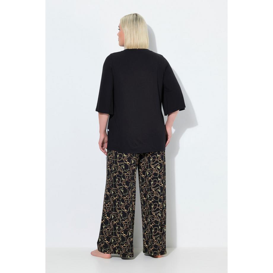 Ulla Popken Pigiama Fantasia Catenine Scollo Tunica Mezze Maniche Svasate  