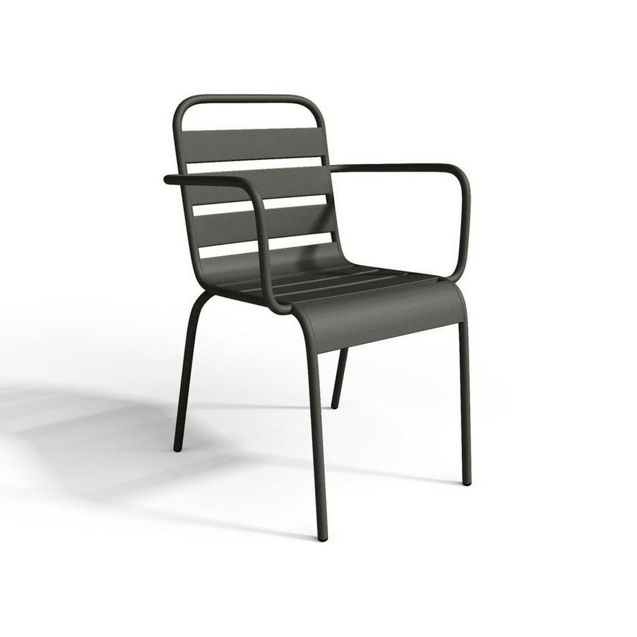 Vente-unique Sala da pranzo da giardino in Metallo Antracite MIRMANDE: un tavolo D.110cm e 4 poltrone impilabili  