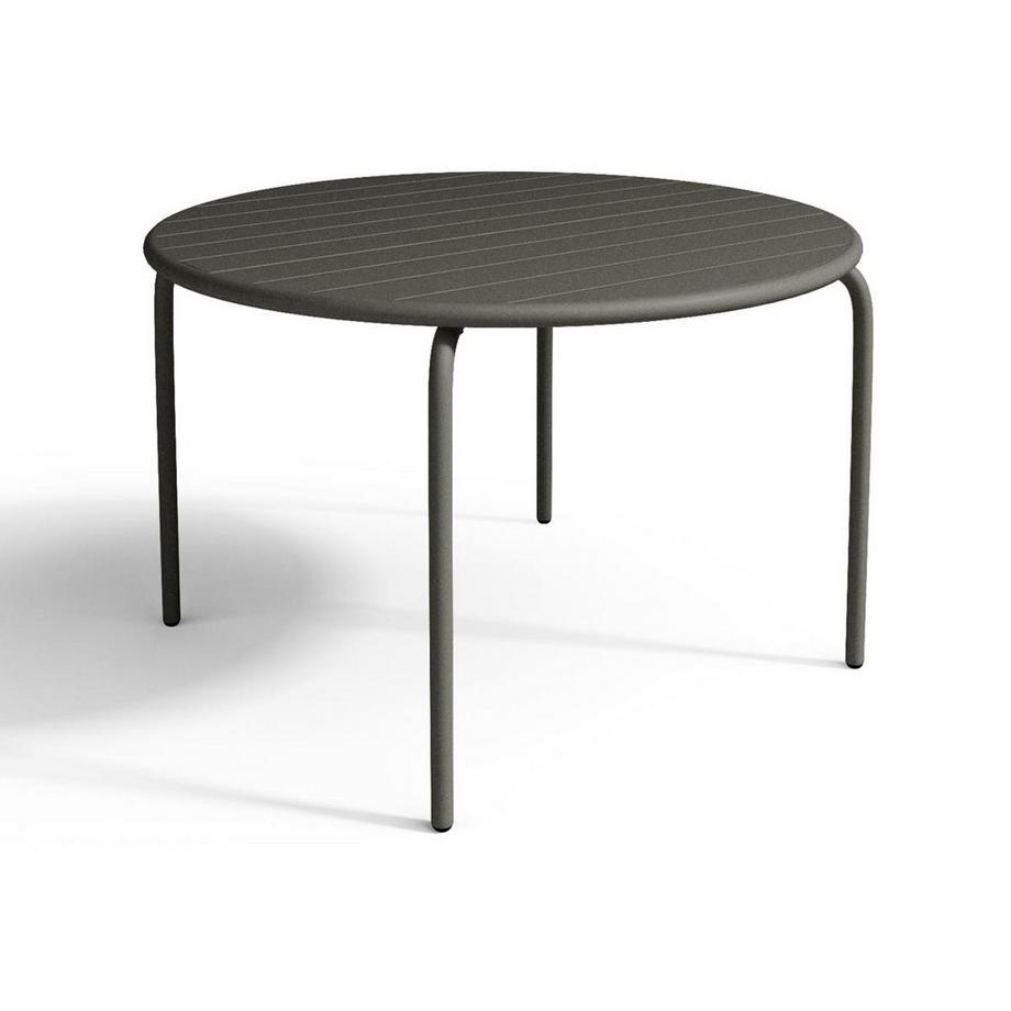 Vente-unique Sala da pranzo da giardino in Metallo Antracite MIRMANDE: un tavolo D.110cm e 4 poltrone impilabili  