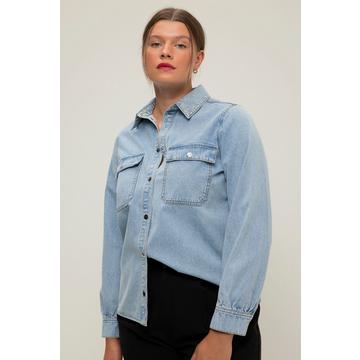 Chemise en jean loose fit à manches longues, pierres brillantes sur le col