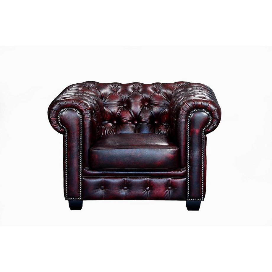 LINEA SOFA Chesterfield Garnitur 3+1 Büffelleder braun BRENTON  