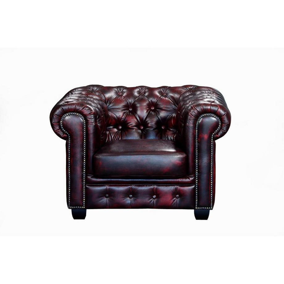 LINEA SOFA Chesterfield Garnitur 3+1 Büffelleder braun BRENTON  