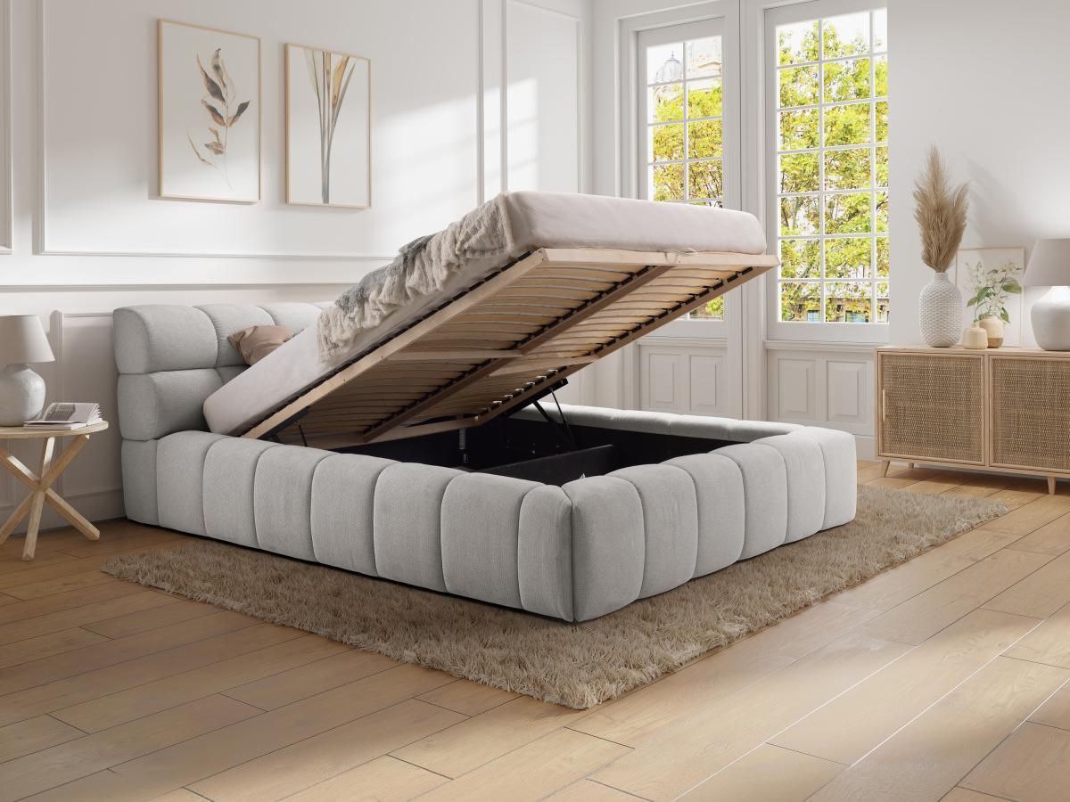 PASCAL MORABITO Lit coffre 160 x 200 cm - Tissu - Gris clair + Matelas - FORVIK de Pascal Morabito  