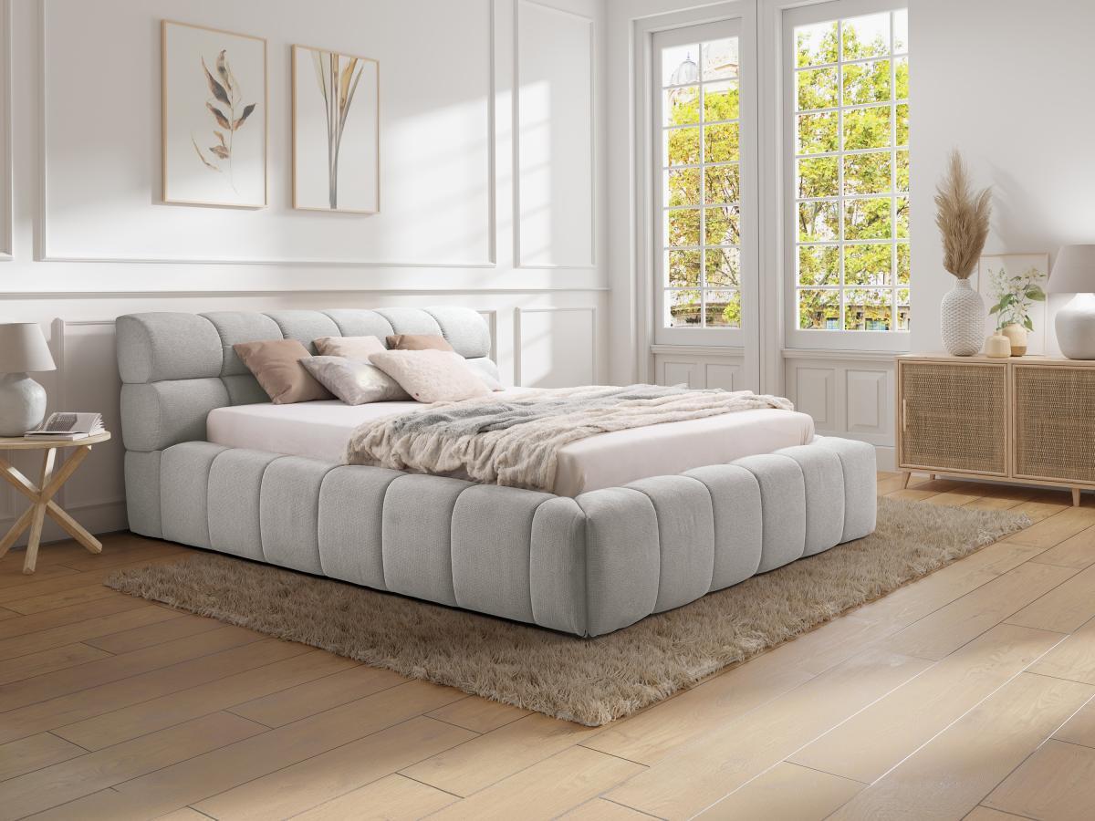 PASCAL MORABITO Lit coffre 160 x 200 cm - Tissu - Gris clair + Matelas - FORVIK de Pascal Morabito  