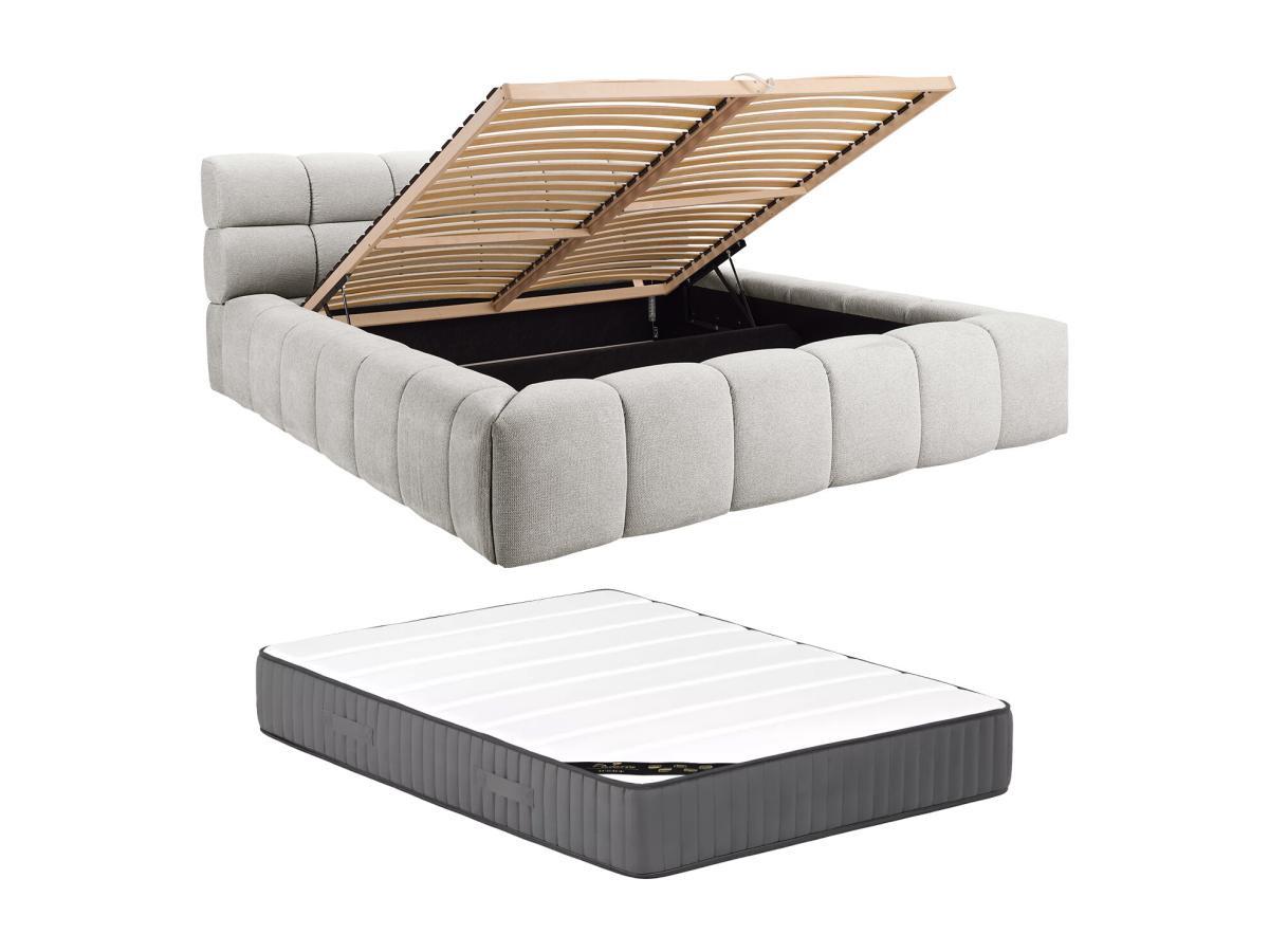 PASCAL MORABITO Lit coffre 160 x 200 cm - Tissu - Gris clair + Matelas - FORVIK de Pascal Morabito  