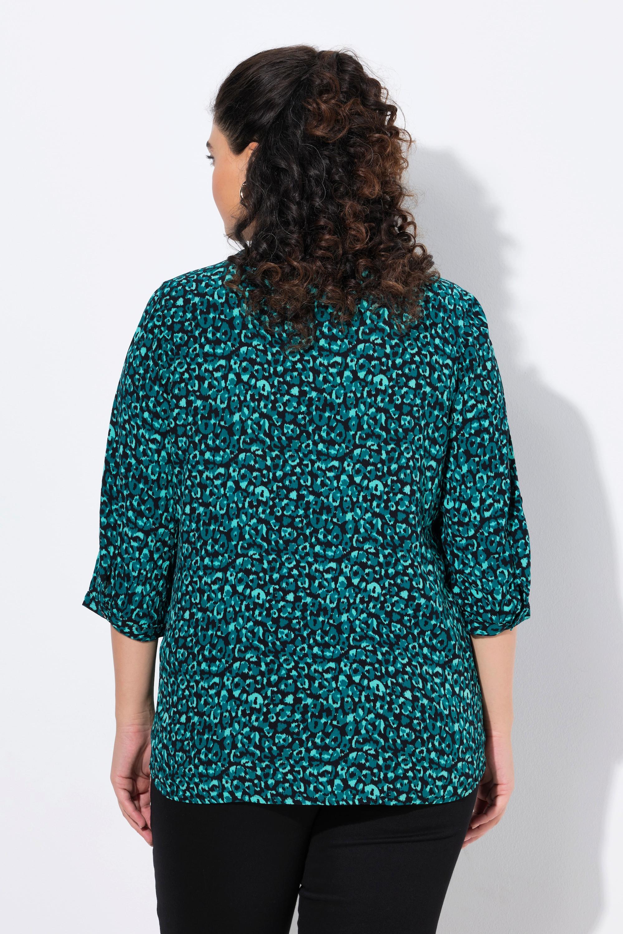 Ulla Popken Tunica Stampata Scollo a Girocollo Maniche 3/4 Bottoni  