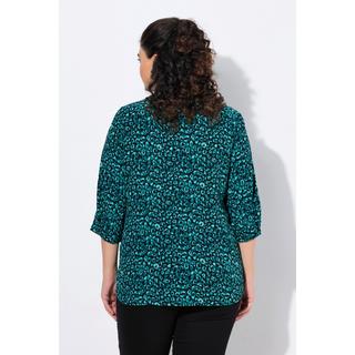 Ulla Popken Tunica Stampata Scollo a Girocollo Maniche 3/4 Bottoni  