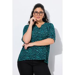 Ulla Popken Tunica Stampata Scollo a Girocollo Maniche 3/4 Bottoni  