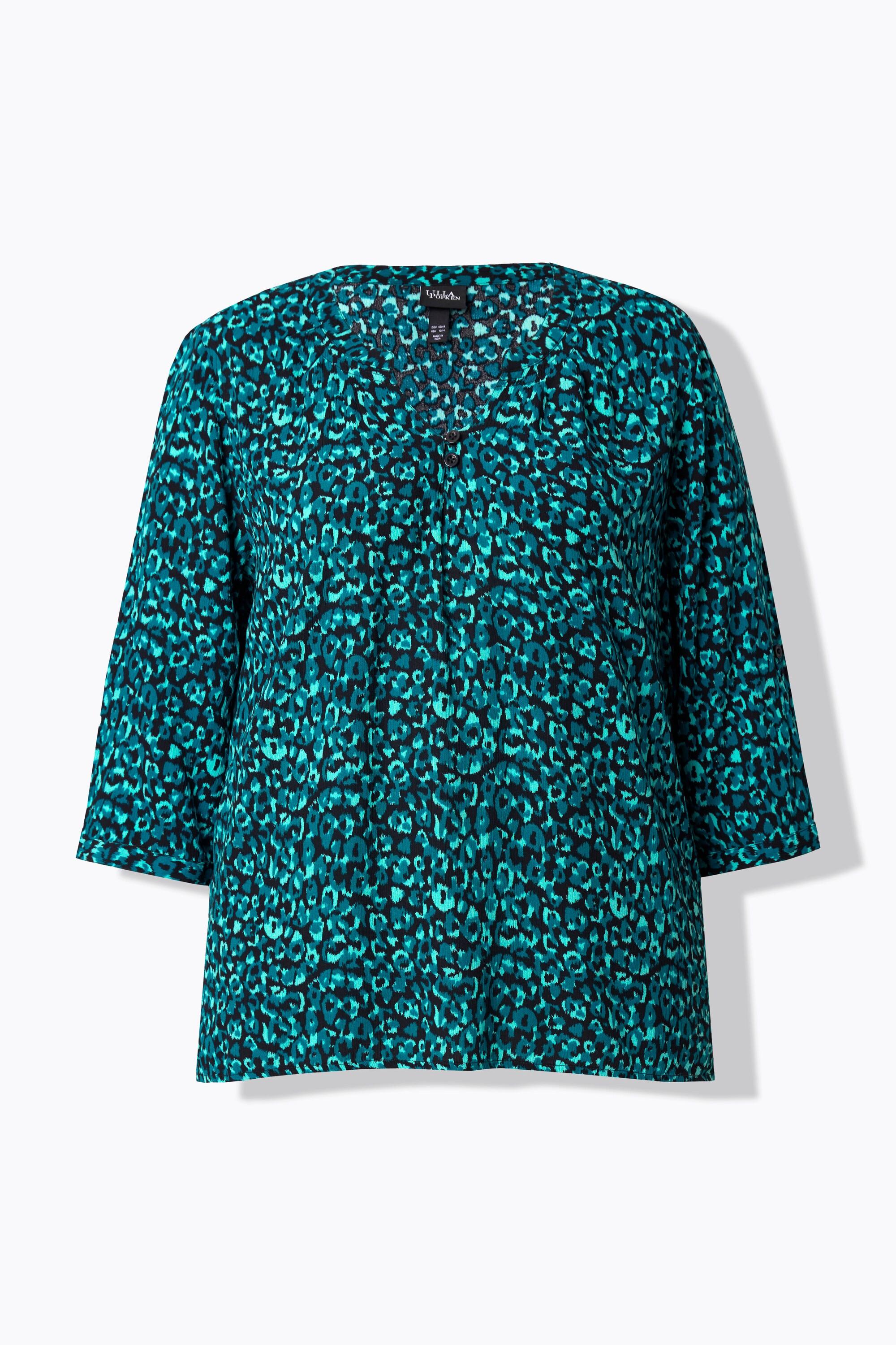 Ulla Popken Tunica Stampata Scollo a Girocollo Maniche 3/4 Bottoni  