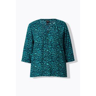 Ulla Popken Tunica Stampata Scollo a Girocollo Maniche 3/4 Bottoni  