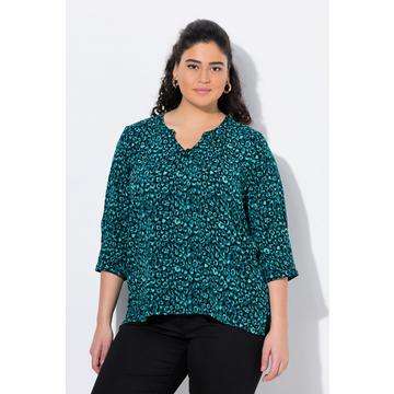 Tunica con stampa, scollo a girocollo, bottoni e maniche a 3/4