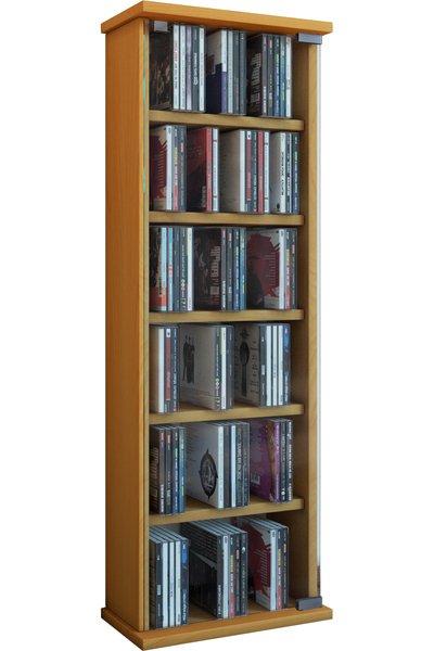 VCM CD Regal Holz Vetro | platzsparender CD Schrank mit Glastüren für 150 CDs oder 65 DVDs | Maße: H. 92 x B. 31 x T. 18 cm | elegantes DVD Regal stehend  