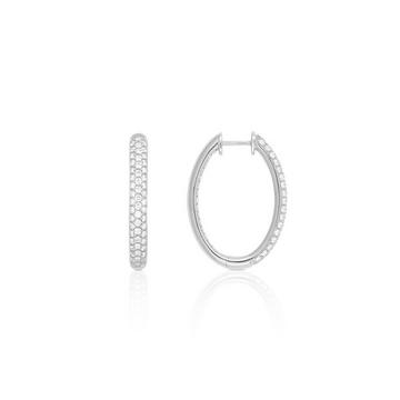 Créoles en or blanc 750 diamants 1,36ct. Charnière 25mm