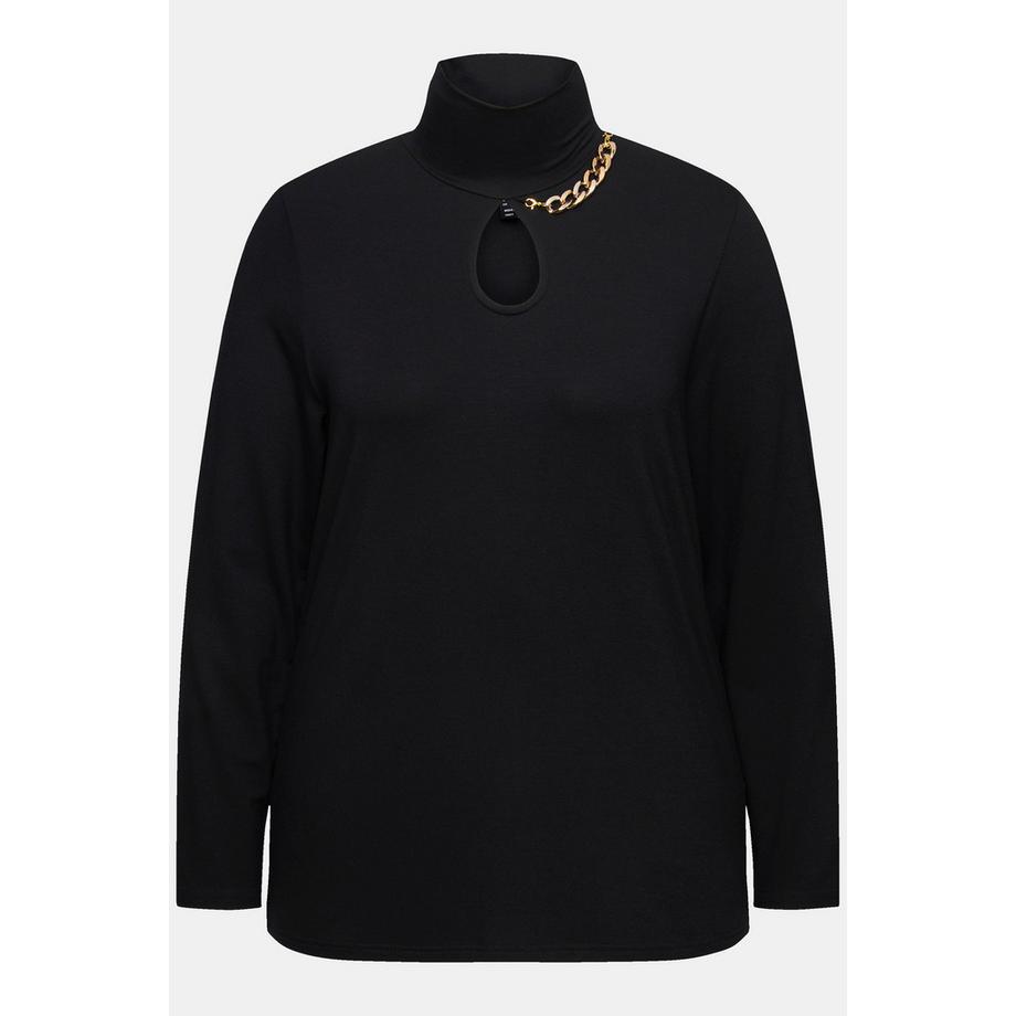 Ulla Popken Cut-Out Kette Stehkragen Langarm Shirt  