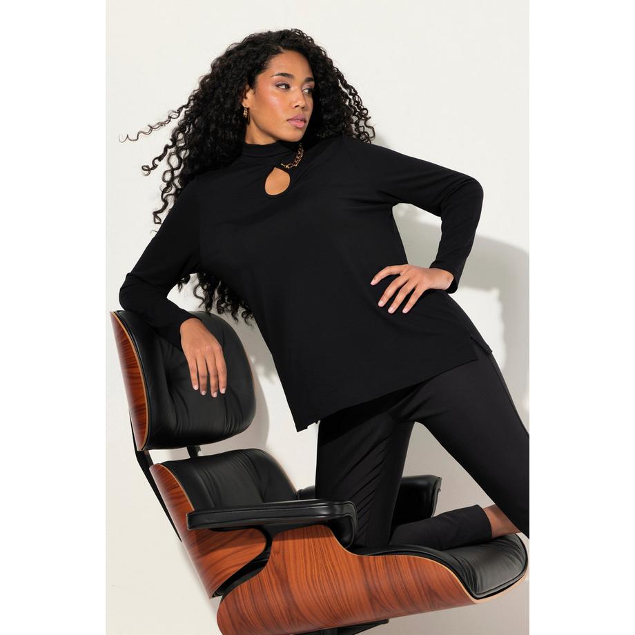 Ulla Popken Cut-Out Kette Stehkragen Langarm Shirt  