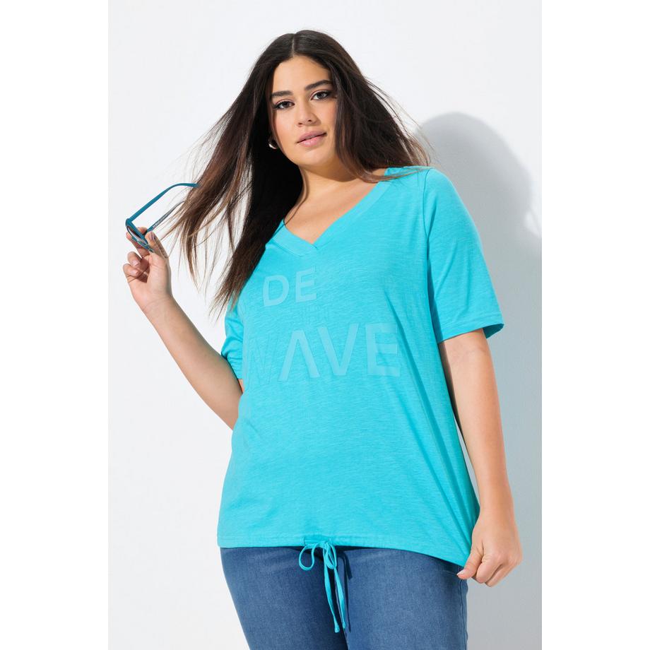 Ulla Popken T-shirt Imprimé Bande Ourlet Col V Manches Courtes  