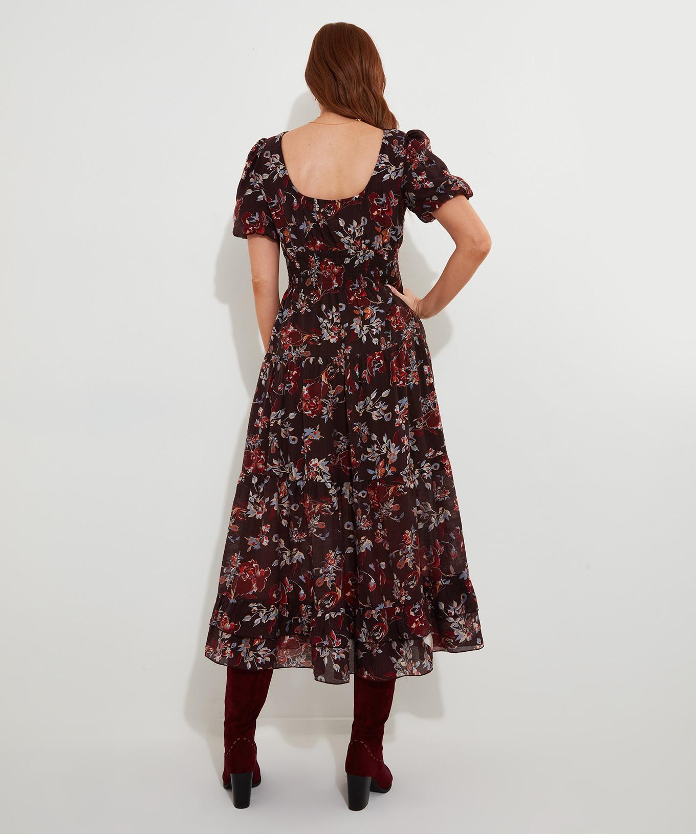 Joe Browns  Robe Maxi Élastiquée Florale et Sombre 