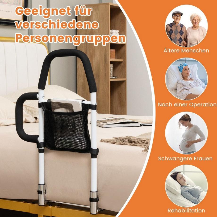 Northix Erwachsene Bettgitter Rausfallschutz mit 2 Handlauf & Tasche & Befestigungsgurt bis 136 kg  