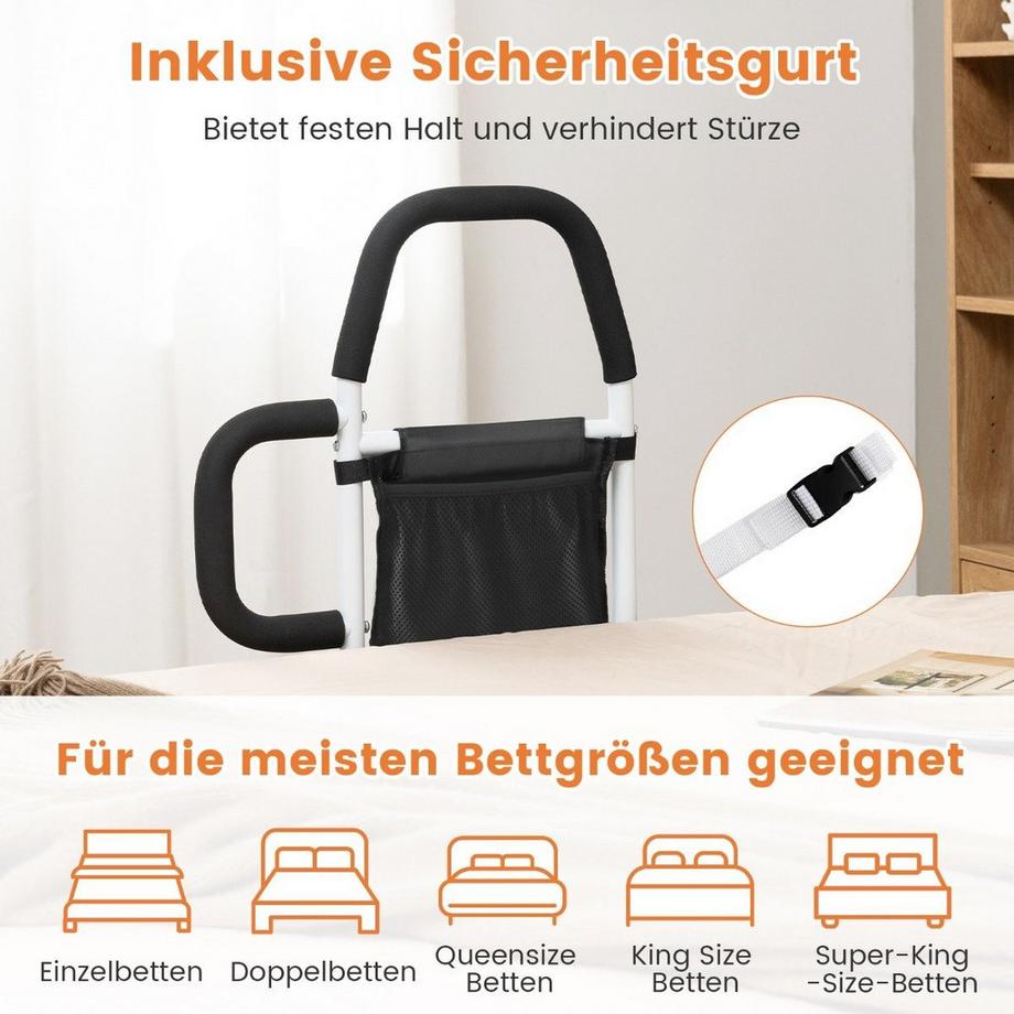 Northix Erwachsene Bettgitter Rausfallschutz mit 2 Handlauf & Tasche & Befestigungsgurt bis 136 kg  