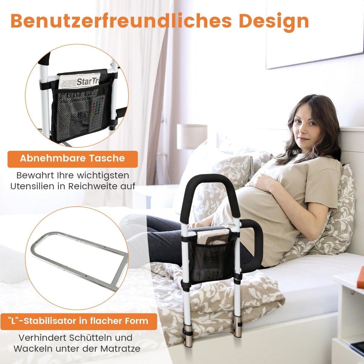 Northix Barrière de lit adulte antichute avec 2 mains courantes & sac & sangle de fixation jusqu'à 136 kg  