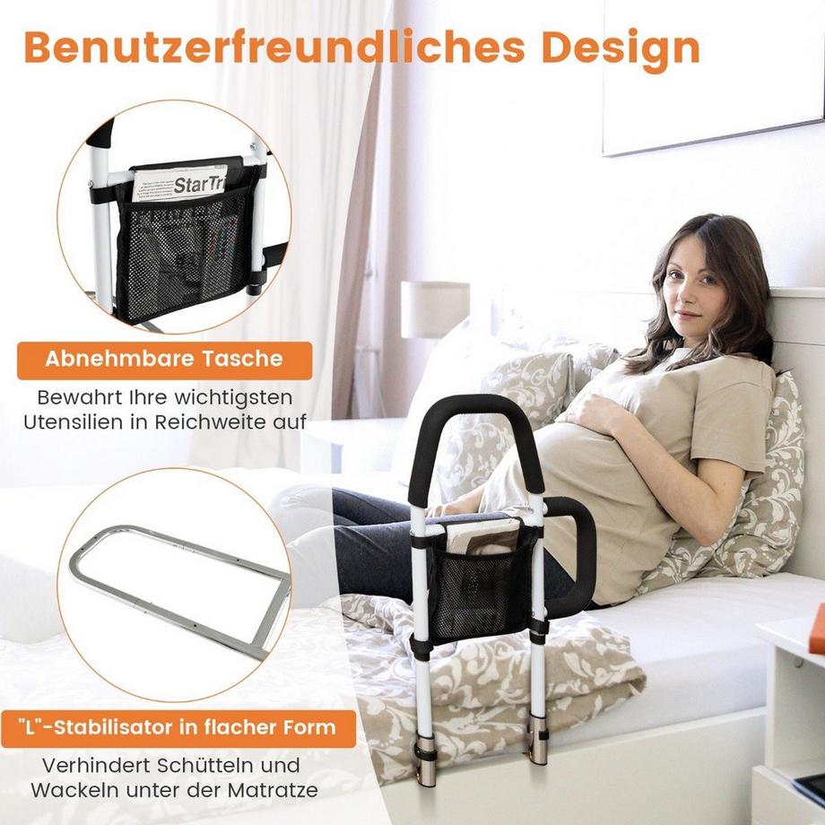 Northix Erwachsene Bettgitter Rausfallschutz mit 2 Handlauf & Tasche & Befestigungsgurt bis 136 kg  