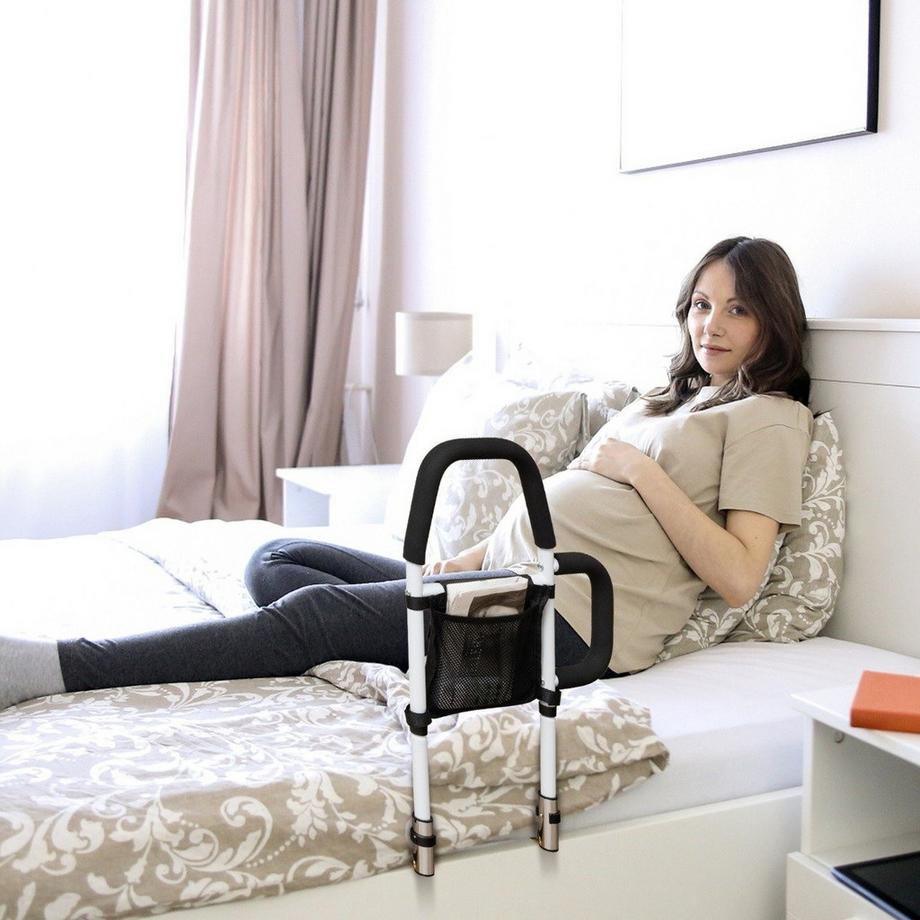 Erwachsene Bettgitter Rausfallschutz mit 2 Handlauf & Tasche & Befestigungsgurt bis 136 kg