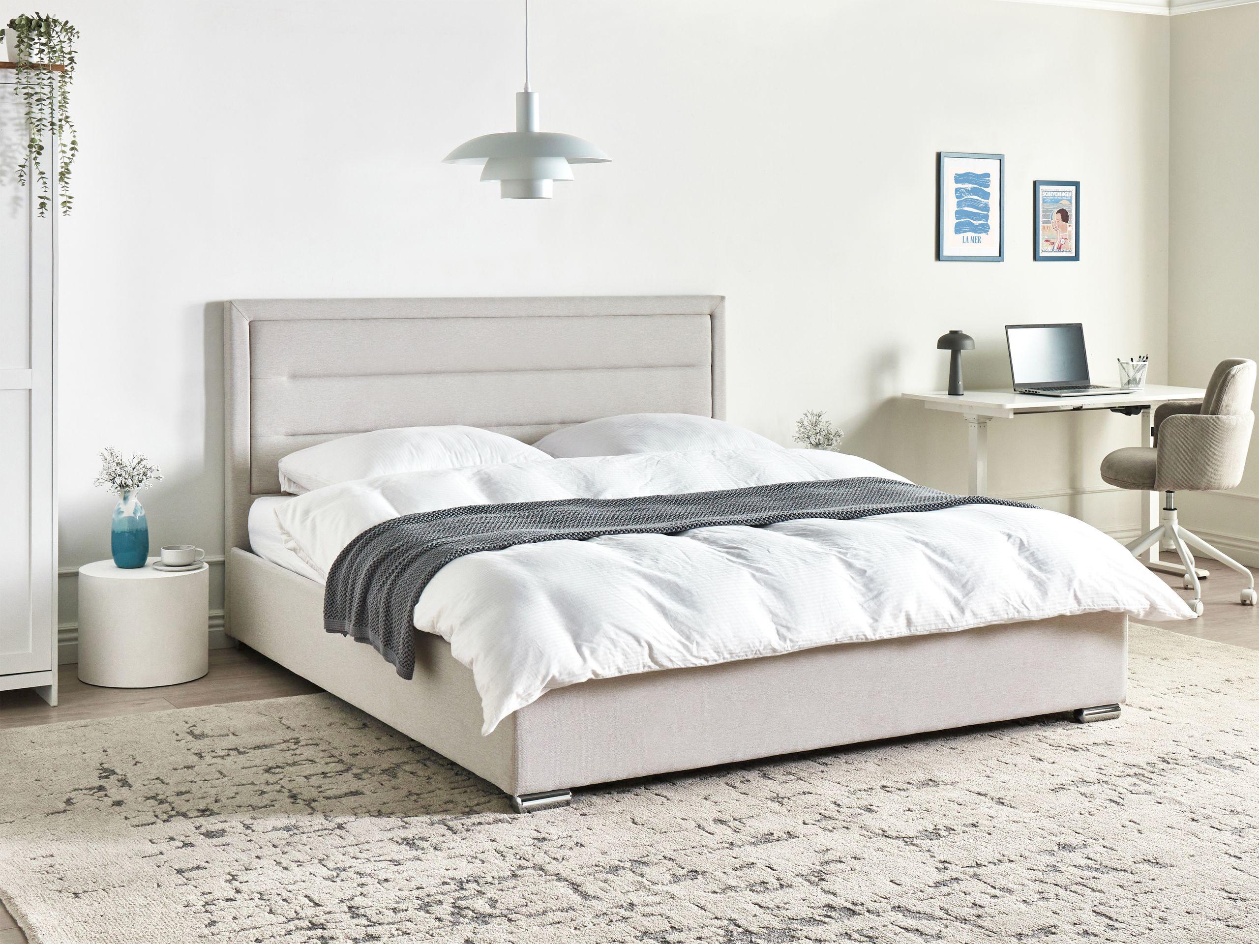 Beliani Bett mit Stauraum aus Stoff Modern ROUEN  