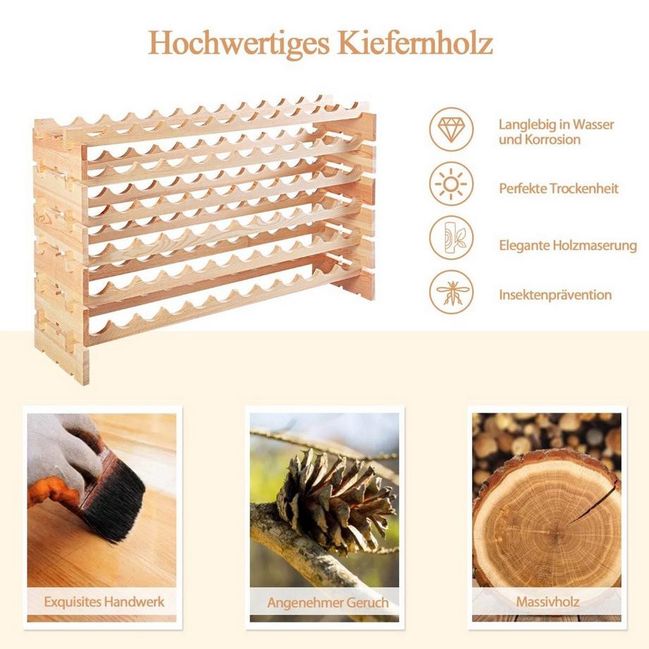 Northio Casier à vin en bois pour 72 bouteilles Support à vin empilable Casier à bouteilles Étagère en bois Cave à vin  