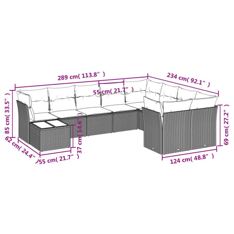 VidaXL set divano da giardino Polirattan  