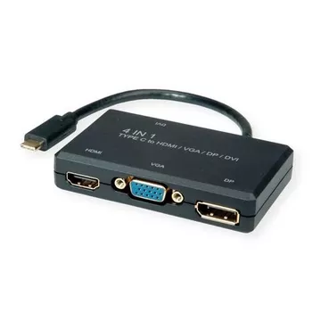 ROLINE 12.03.3138 Videokabel-Adapter 0,1 m USB Typ-C DVI + VGA (D-Sub) + DisplayPort + HDMI Schwarz