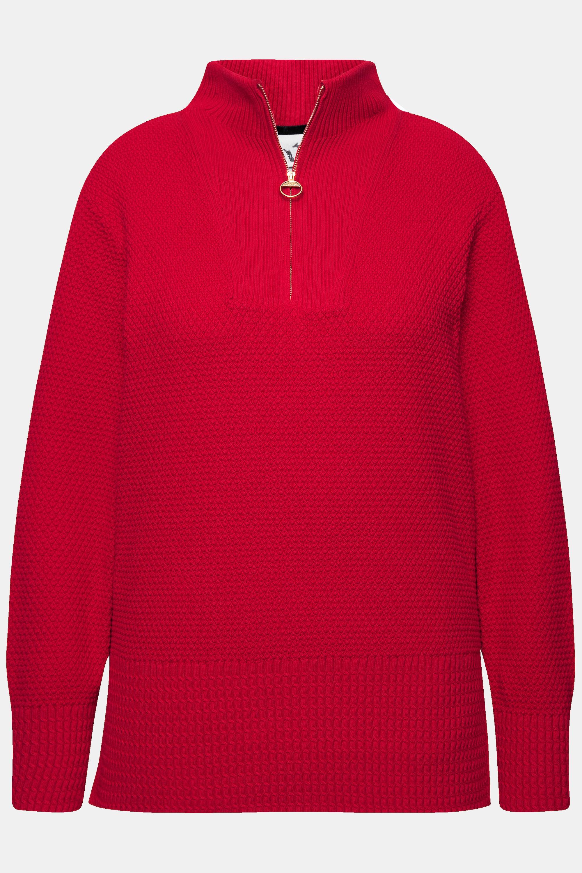 Ulla Popken  Maglione polo con collo alto, zip e maniche lunghe 